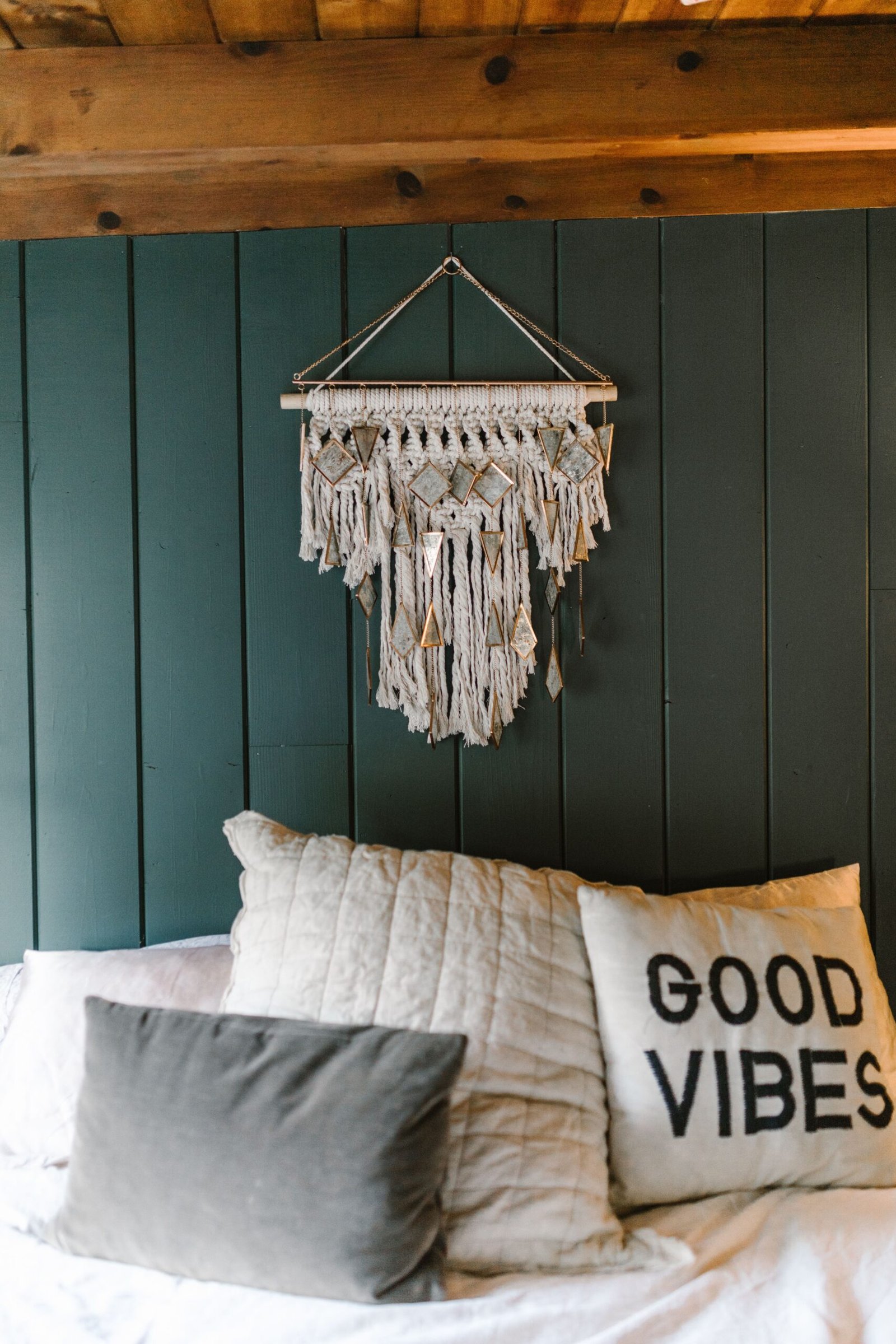 dark green cabin bedroom